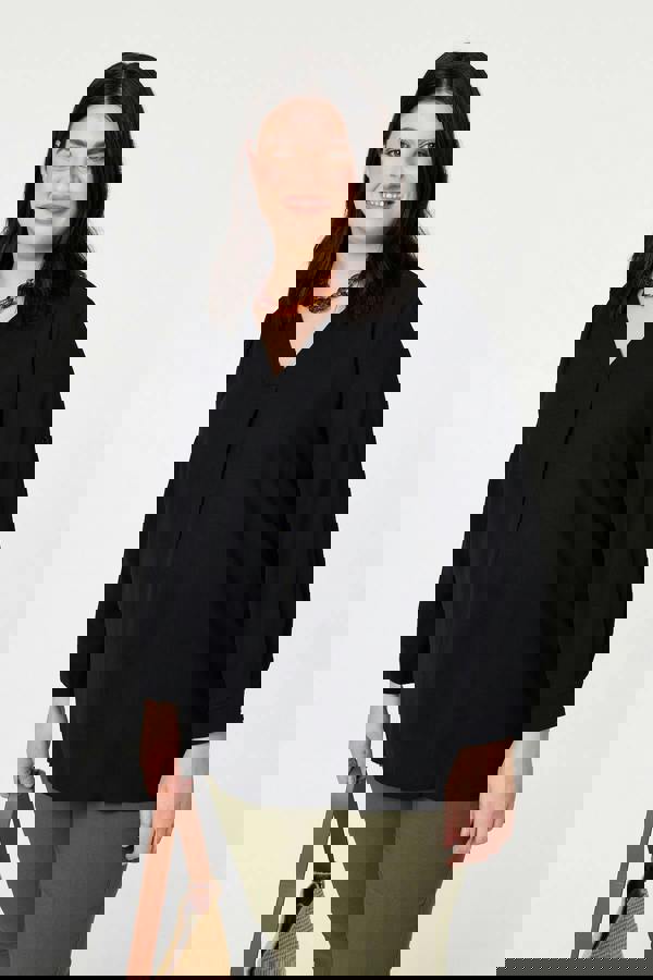 Black | Curve Lace Back Long Sleeve Relaxed Top