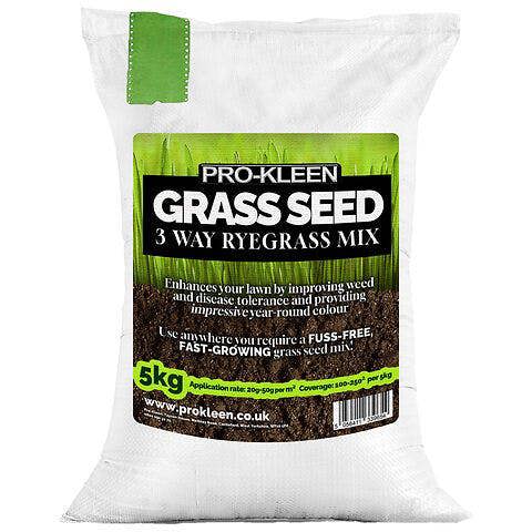 ProKleen Pro-Kleen Grass Seed 3 Way Ryegrass Mix 5kg Premium Lawn Seed Hard Wearing, Fast Germination