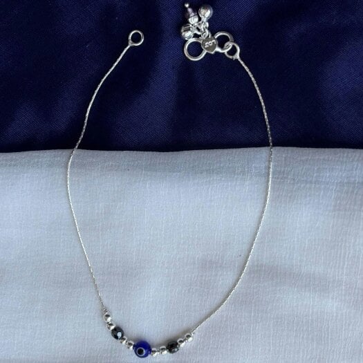 The Colourful Aura Pure Silver Single Evil Eye Nazar Minimalist Payal Anklet - 2 Pcs