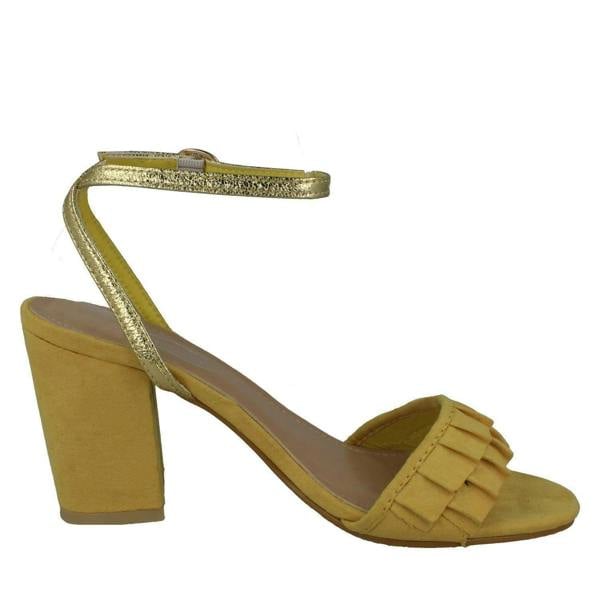 Spot On Ladies Spot On Open Toe Block Heel Sandals With Ruffle Front
