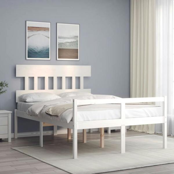 Berkfield Bed Frame with Headboard White Small Double Solid Wood