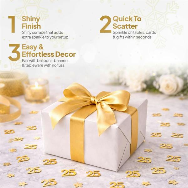 25th Birthday Gold Metallic Confetti Set for Party Tables and Celebration Displays image 4
