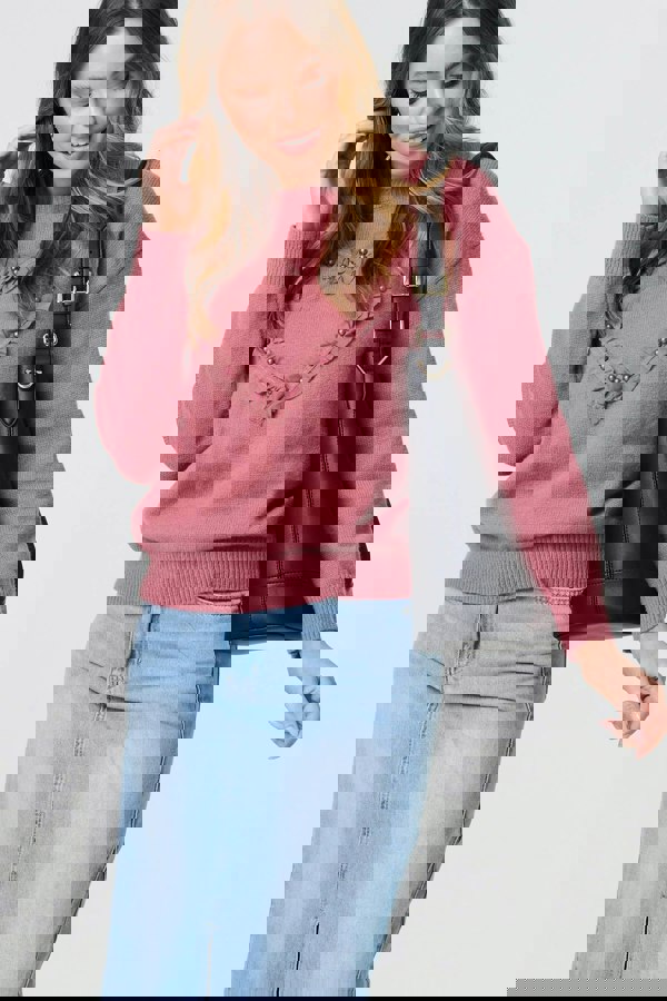 Pink | Heart Pearl Embellished Jumper
