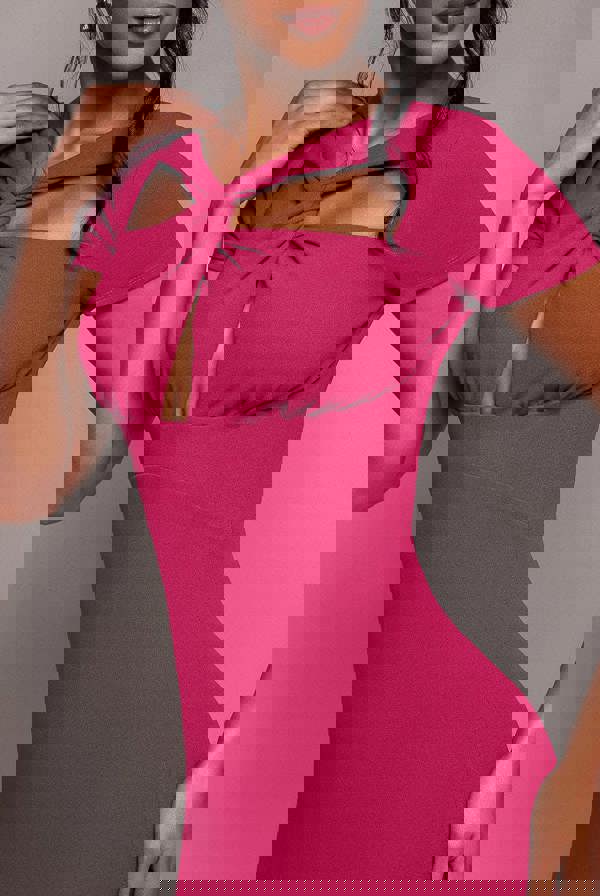 Scuba Crepe Twist Cutout Maxi Dress - Hot Pink DR4374