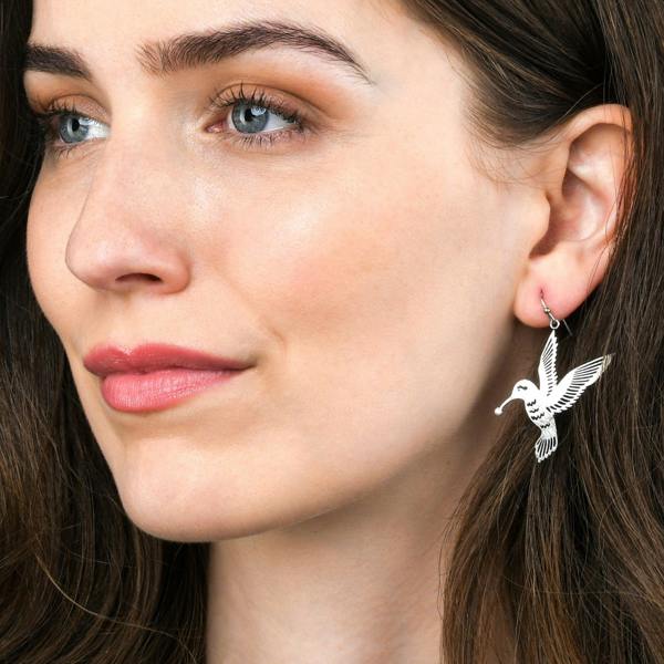 namana Silver Bird Dangle Earrings in a Hummingbird Design for Women