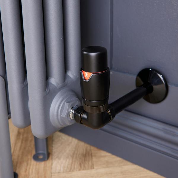 Flode Corner Round Manual Radiator Valve Pack | 15mm x 1/2″ | Satin Black