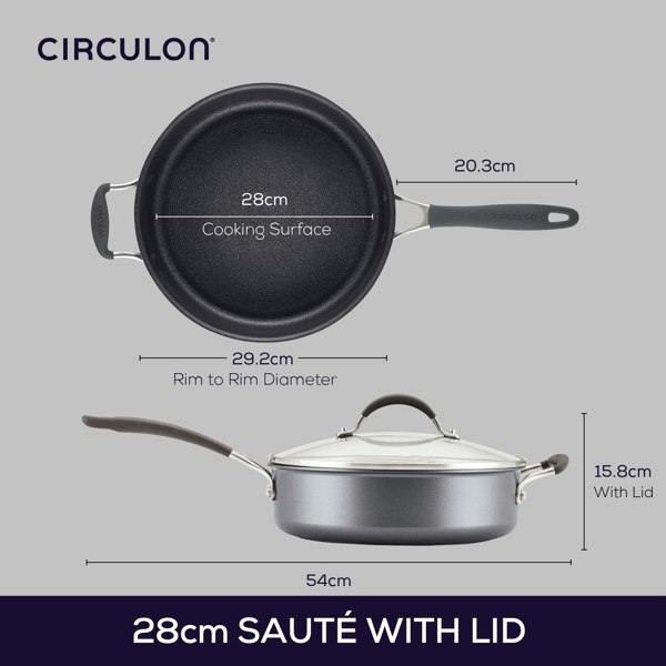 Circulon Extreme Non-Stick Sauté Pan & Lid with Helper Handle - 4.7L