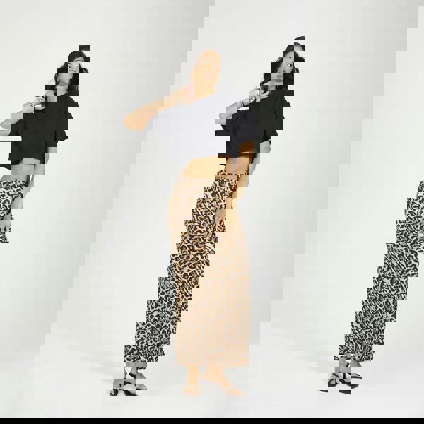 Brave Soul Brown Leopard Print Satin Midi Skirt - Brown Image 3