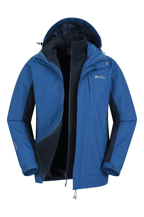 Mountain Warehouse Mens Thunderstorm 3 in 1 Waterproof Jacket - Blue