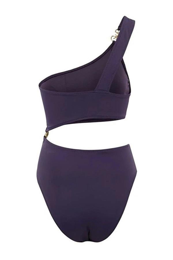 WOVCOR One-Shoulder Premium Cut-Out Detail Regular Swimsuit with Sun Accessory