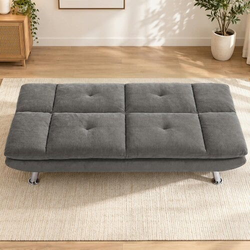 HOMCOM Sofa Bed, Chenille Fabric 3 Seater Futon Sofa Bed, Wide Seat, Grey