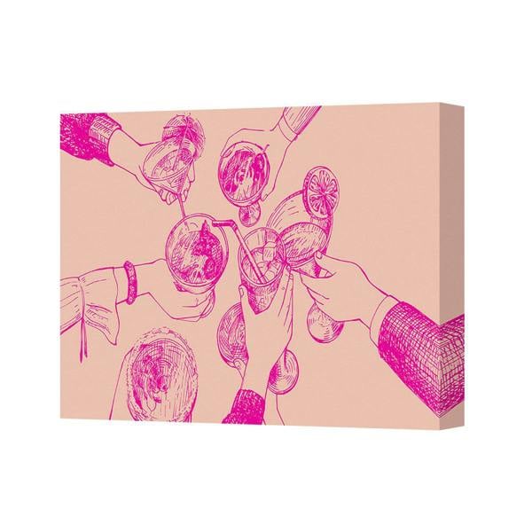 Benjamin Tate Design Peach Pink Toast Canvas Wall Art Print With Hands Raising Glasses