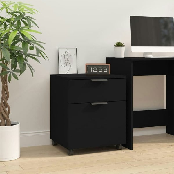 Berkfield Mobile File Cabinet with Wheels Black 45x38x54cm Engineered Wood
