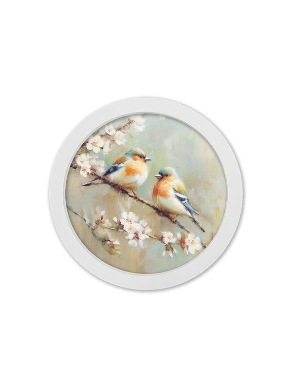 Exceptional Art Garden Birds - 30cm White Round Box Frame