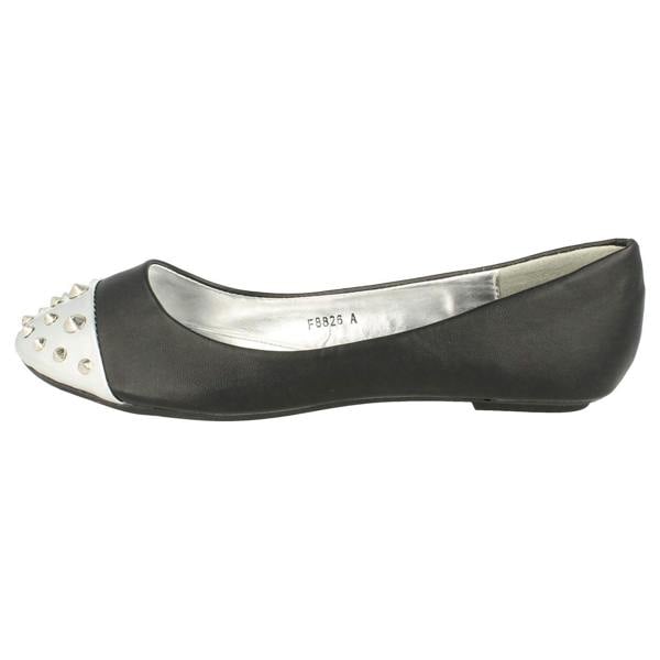 Spot On Ladies Spot On Flat Casual Ballerina Studded Metal Toecap