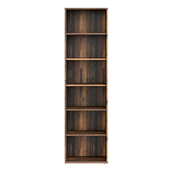 Wyld Haus Bucharest Narrow 5 Shelf Vintage Oak Wooden Bookcase