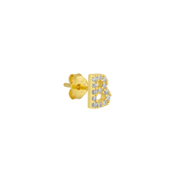 Spero London Initial Letter Stud Earring Sterling Silver in 18K Gold Plated - Single