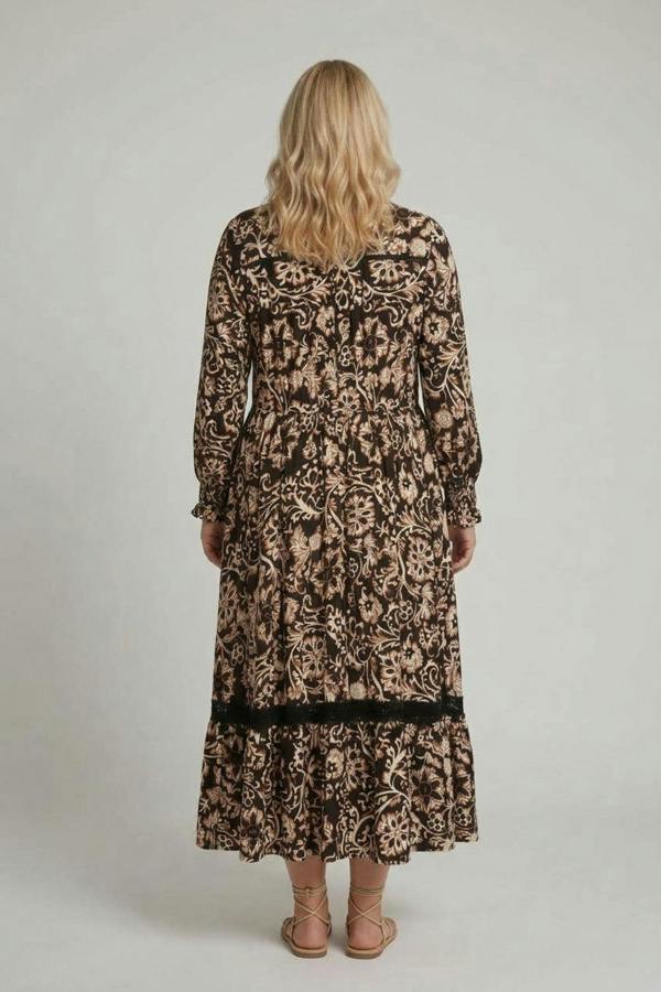 Black | Curve Floral Lace Trim V-Neck Maxi Dress
