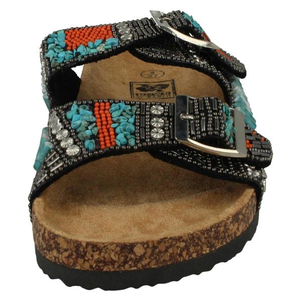 Down to Earth Ladies Down To Earth Dual Buckle Strap Beaded Mule Sandals F00251