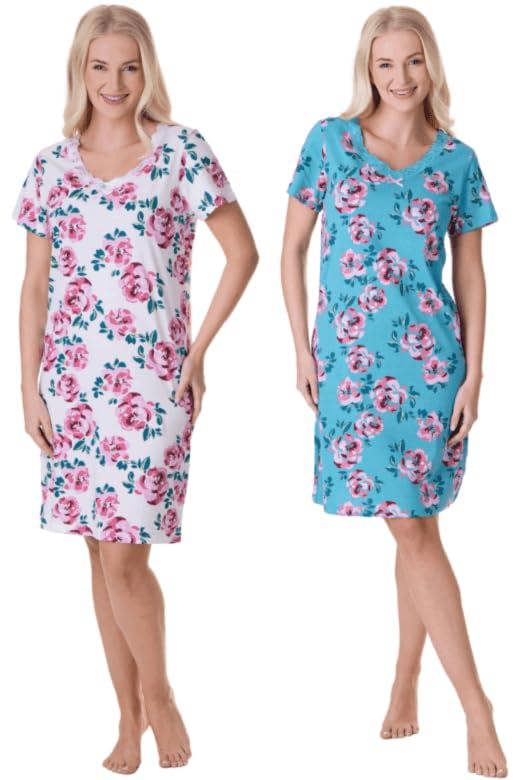 Camille 2 Pack Short Sleeved Summer Cotton Nighties - Breathable & Lightweight Nighties for Women