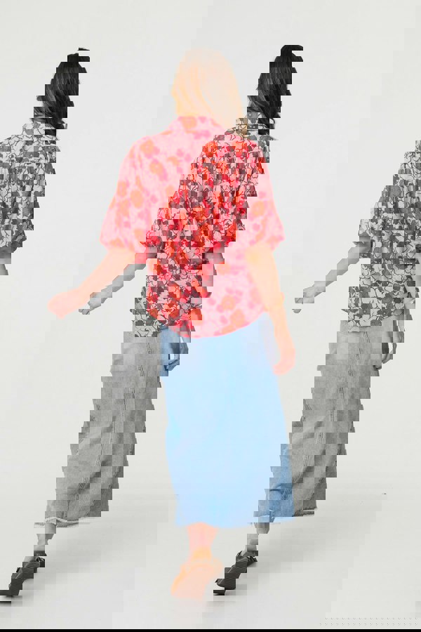 Orange | Leaf Print 1/2 Puff Sleeve Blouse