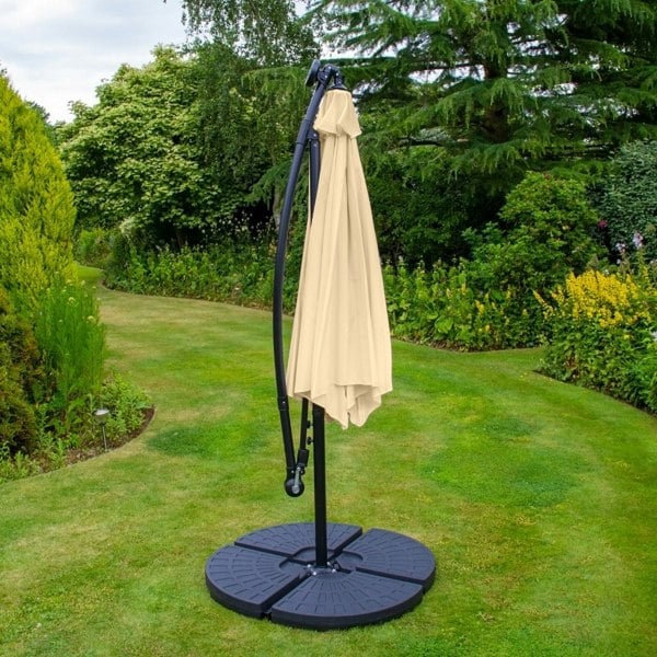 Monstershop Beige 3m LED Cantilever Parasol With Fan Base