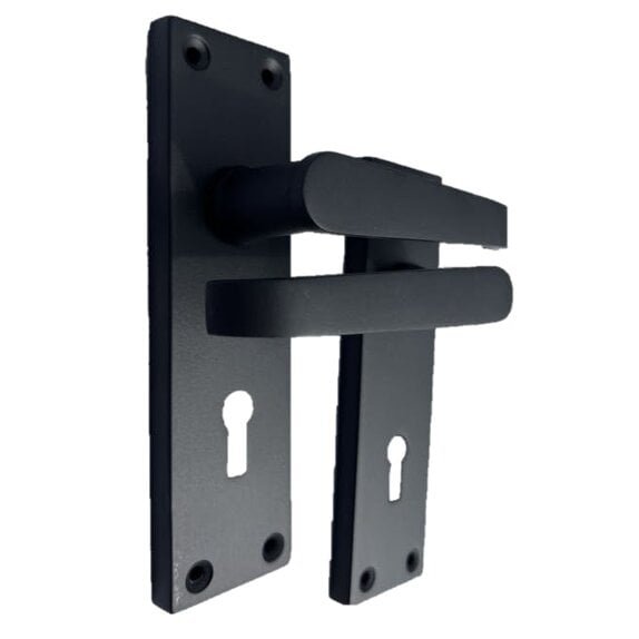 EDH Door Hardware Matt Black Door Handles Victorian Straight Lock Handles and Sash Lock