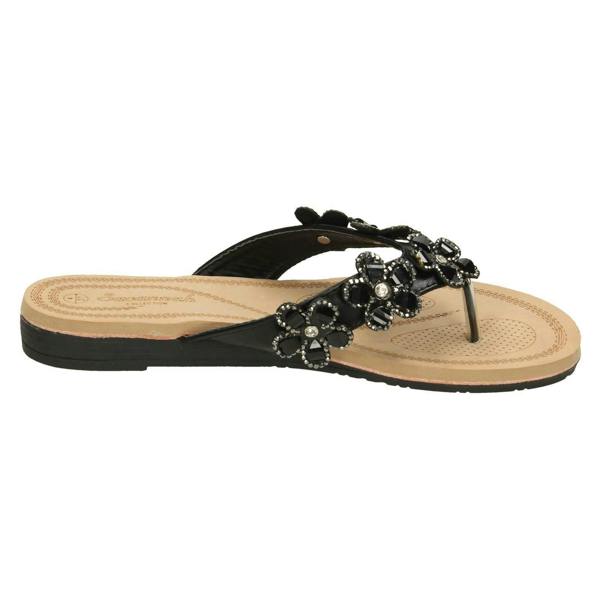 Savannah Ladies Savannah Jewelled Flower Trim Toepost Sandals