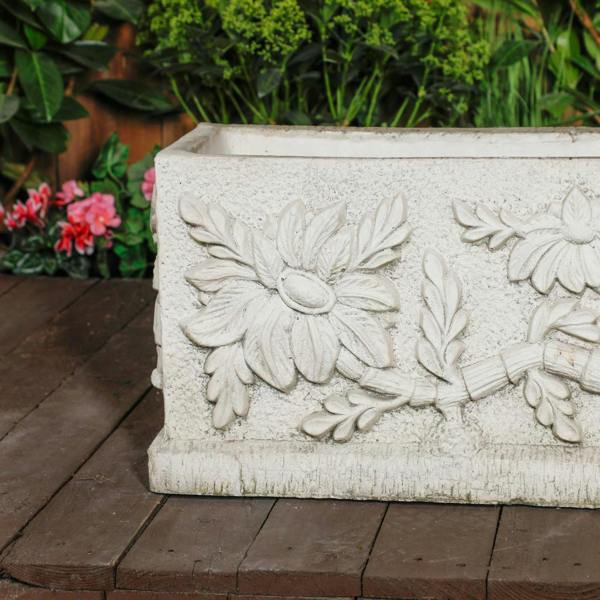Large Wildflower design White Stone Planter Trough 