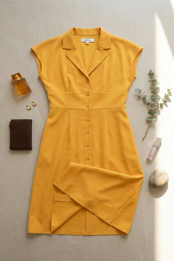 Reeva Button Down Cap Sleeve Midi Dress - Orange