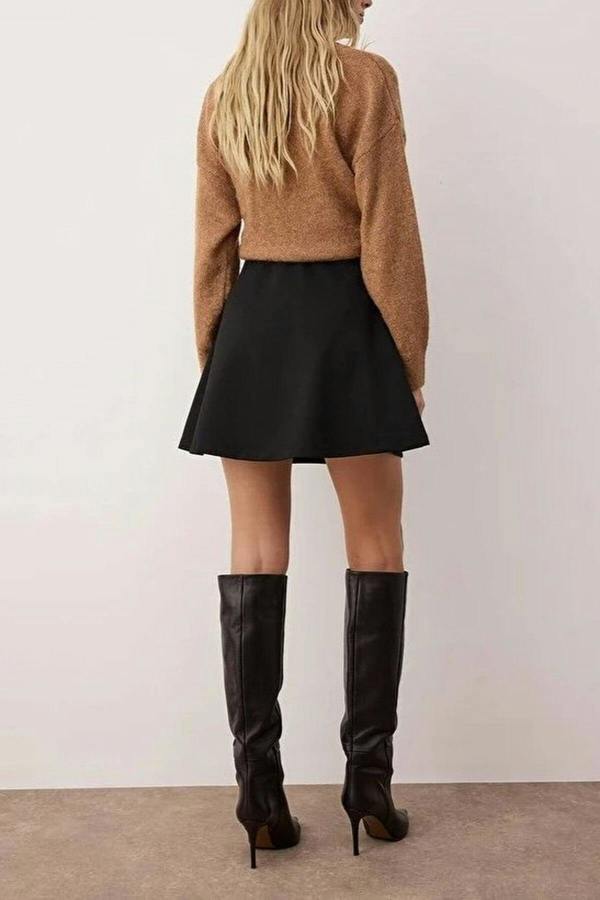WOVCOR A-line Knit Mini Skirt with Buttons