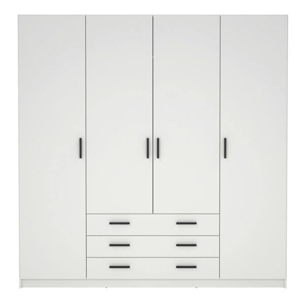 Furniture To Go Sprint Wardrobe with 4 Doors + 3 Drawers in White