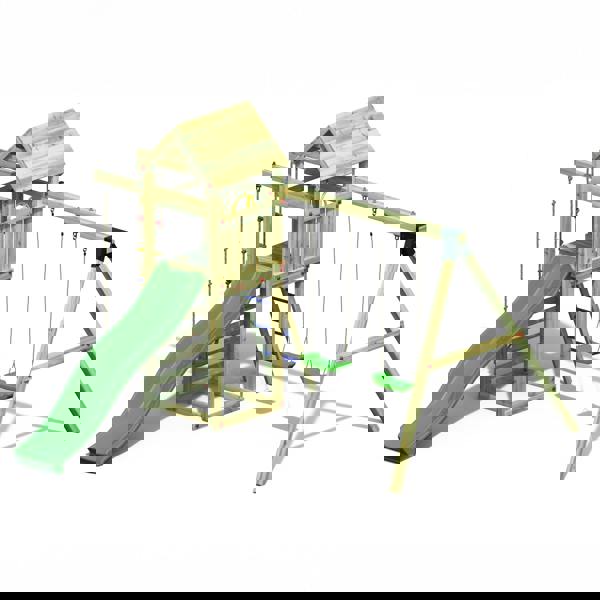 Gaia Climbing Frame Tower with swings climbing rope and slide - Best Shed