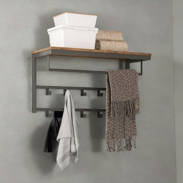 Rafaelo Mobilia Wall-Mounted, Coat Hook with 10 Hooks and Shelf