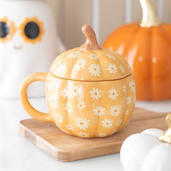 Serano Groovy Floral Pumpkin Lidded Mug