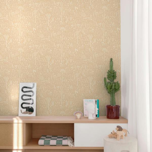 Grandeco Native Woodland Animals Nursery Textured Wallpaper, Terracotta