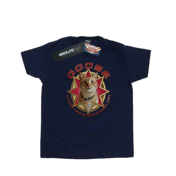Marvel Mens Captain Marvel Goose Cool Cat T-Shirt - Navy Blue