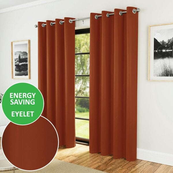 Enhanced Living Nightfall  Plain Supersoft Thermal Room Darkening Eyelet Curtain - Pair for Living Room & Bedrooms - Orange