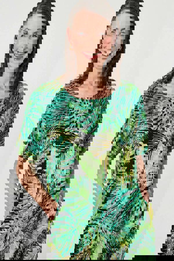 Green | Tropical Print Shift Knee Length Dress