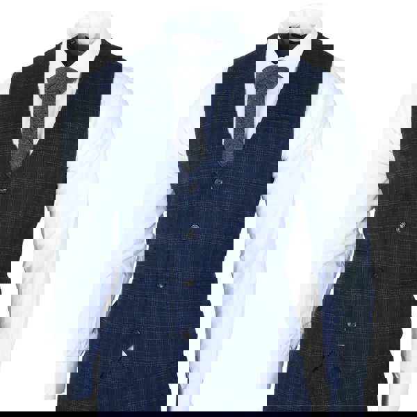 Robert Simon Marcos - Men's Navy Blue Plaid Check Slim Fit 3 Piece Suit