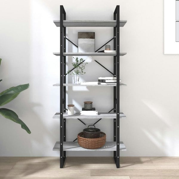 Berkfield 5-Tier Book Cabinet Grey Sonoma 80x30x175 cm Engineered Wood