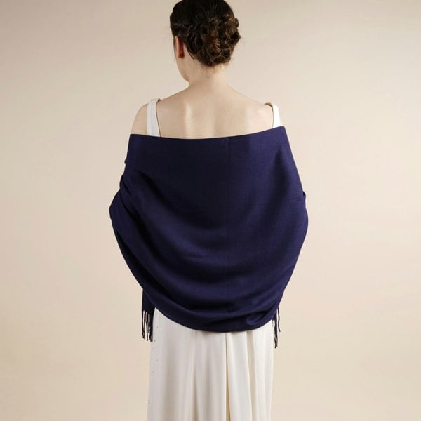 Antonia York Navy Blue Pashmina | Drew Super Soft Large Special Occasion Wrap with Tassels