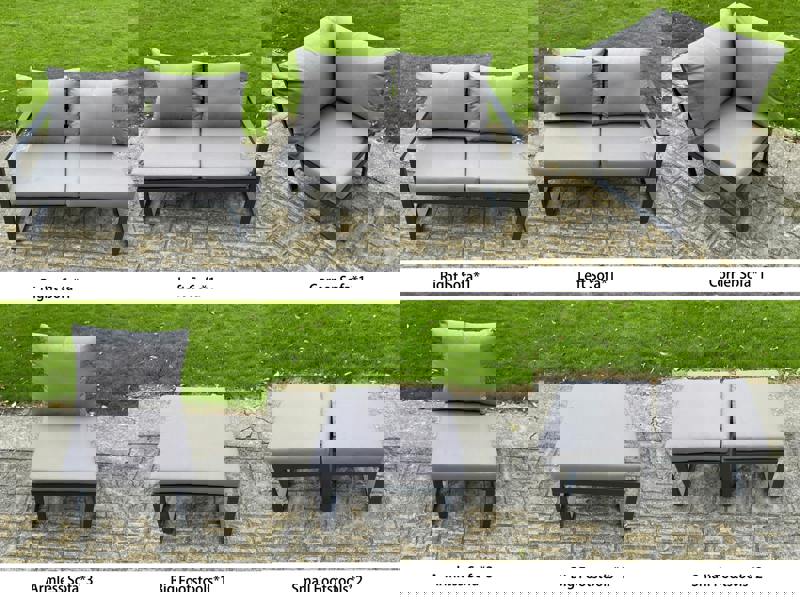 Fimous 10 Seater Aluminium Garden Furniture Set with Adjustable Rising Dining Table, Corner Sofa, 3 Footstools - Grey