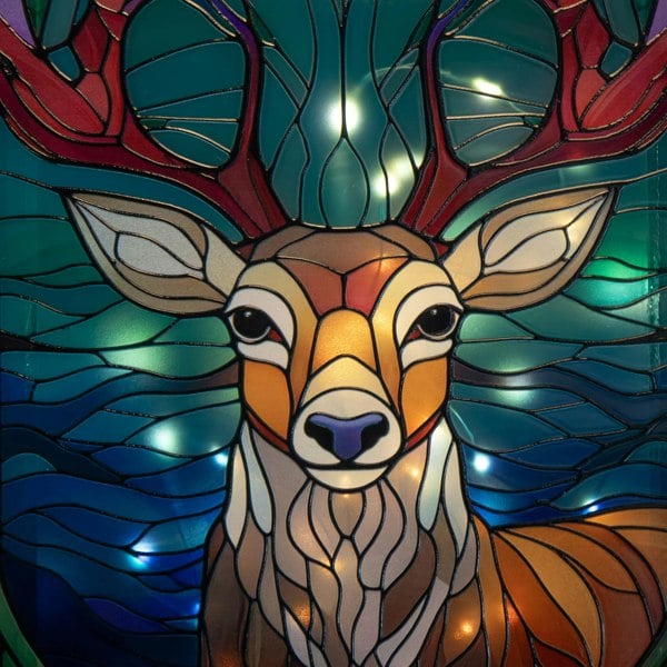 Samuel Alexander 28cm Battery Powered Glass Christmas Decoration with Stag & Warm White LEDs