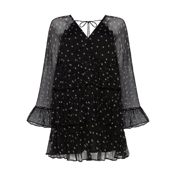Rose & Nancy Evie Heart Black Heart Print Tiered Mini Dress