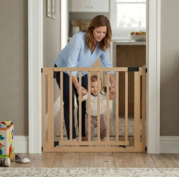 Safetots Wooden Elegance Gate, Natural, 95cm - 103cm, Pressure Fit Safety Gate, 73cm Extra Wide Doorway, Easy Installation