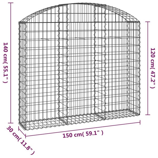 Berkfield Arched Gabion Basket 150x30x120/140 cm Galvanised Iron