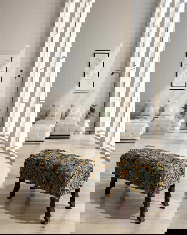 ISTOOLS Premium Mustard Floral Footstool Ottoman – Stylish & Multi-Purpose Seating Solution