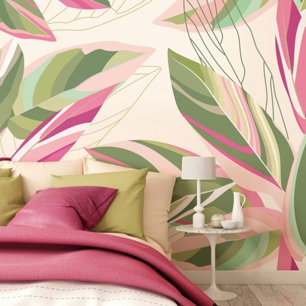 Origin Murals Botanical Calathea Leaves Wall Mural - Pink
