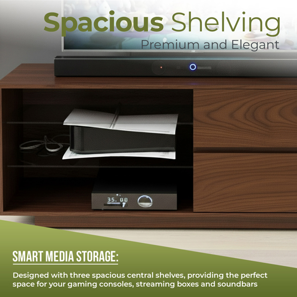 Centurion Supports Gallus Premium Walnut with 2-Walnut Drawers and 3-Shelves 32"-55" LED/OLED/LCD TV Cabinet